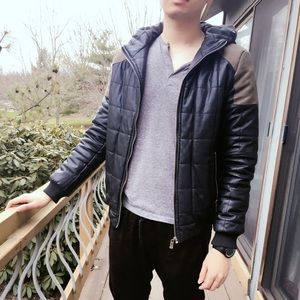 Men winter coat jacket faux leather